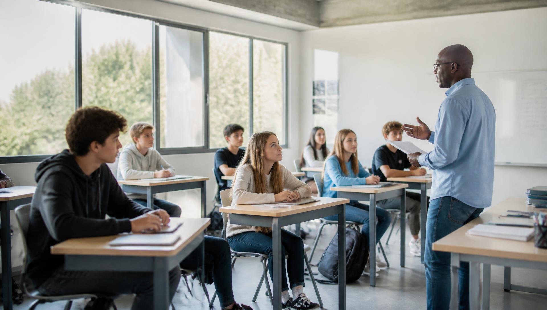 Aula scolastica vuota in luce naturale