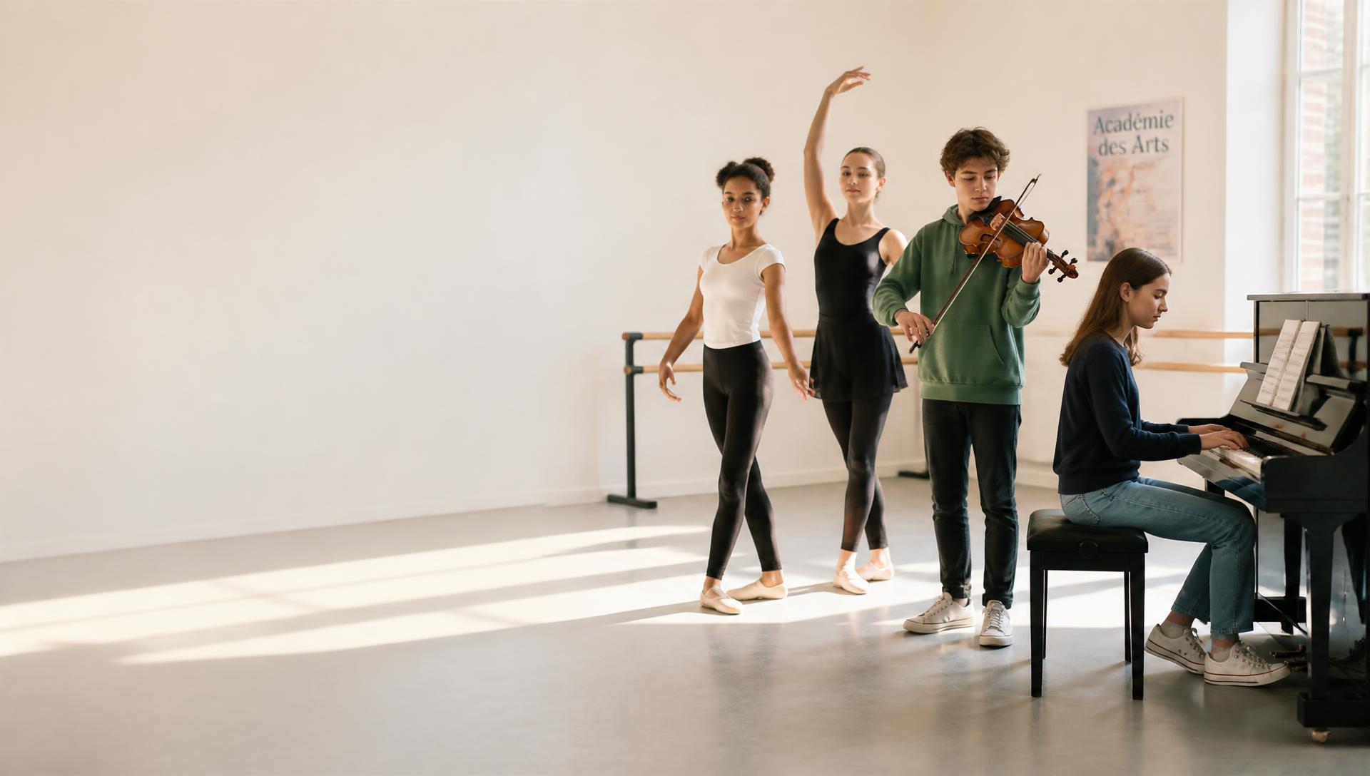 Giovani impegnati in prove di musica e danza